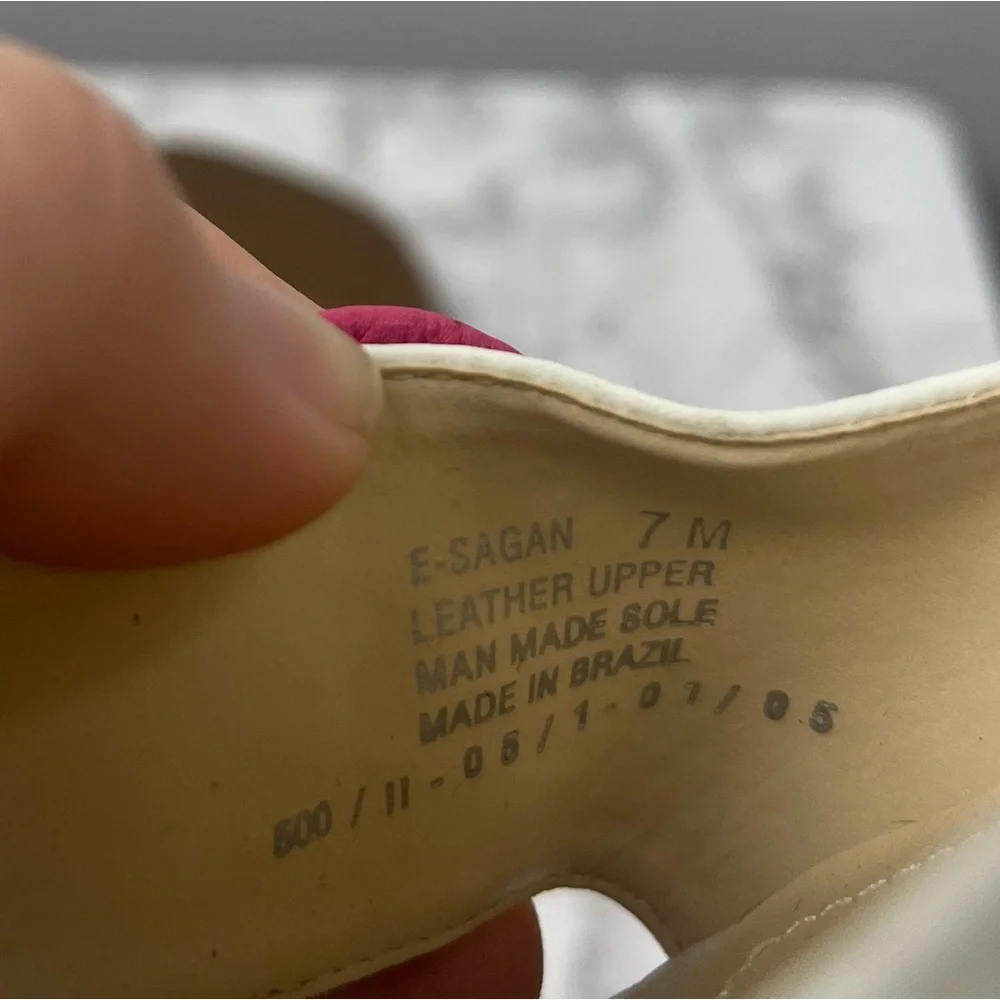 Y2k Etienne Aigner E-SAGAN White, Pink Button Stacked Wood Heel Sandals Size 7 - Picture 7 of 7